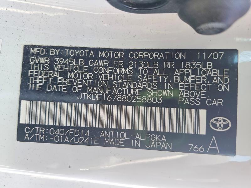 Aukcja sprzedaży 2008 Scion Tc, vin: JTKDE167880258803, numer aukcji: 52007206
