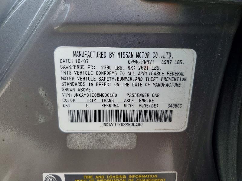 Aukcja sprzedaży 2008 Infiniti M35, vin: JNKAY01E08M600480, numer aukcji: 52936136