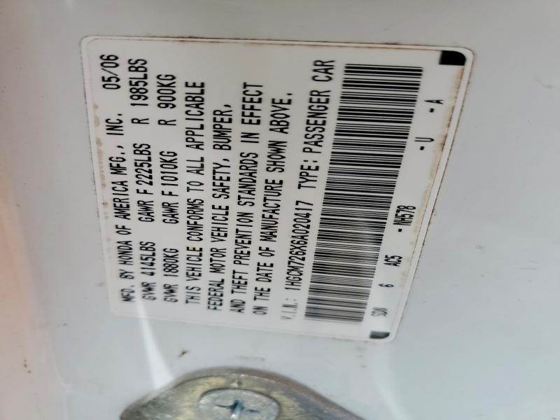 Aukcja sprzedaży 2006 Honda Accord, vin: 1HGCM726X6A020417, numer aukcji: 51556366