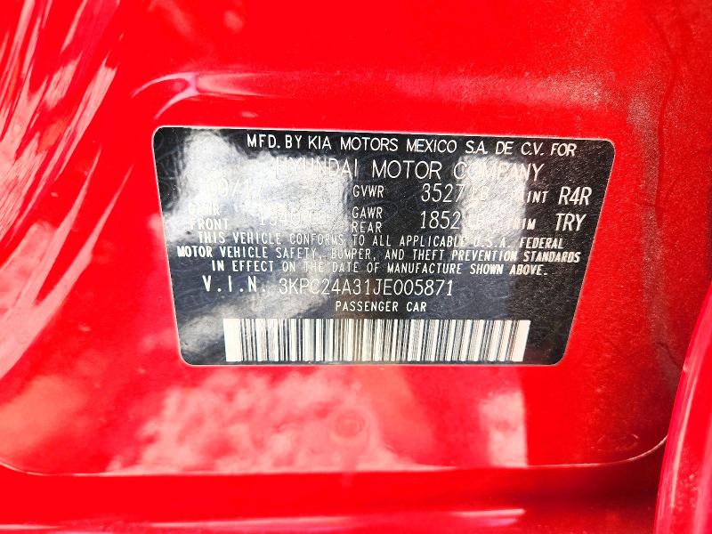 2018 Hyundai Accent მანქანა იყიდება აუქციონზე, vin: 3KPC24A31JE005871, აუქციონის ნომერი: 54122266