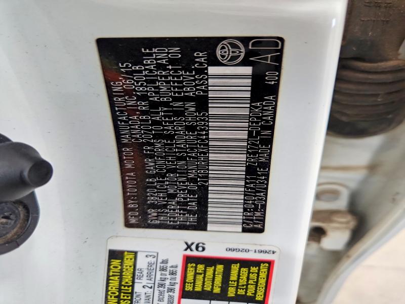 55168886 :رقم المزاد ، 2T1BURHEXFC443935 vin ، 2015 Toyota Corolla مزاد بيع
