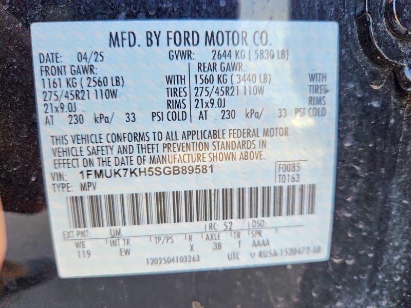 Aukcja sprzedaży 2025 Ford Explorer, vin: 1FMUK7KH5SGB89581, numer aukcji: 52534026