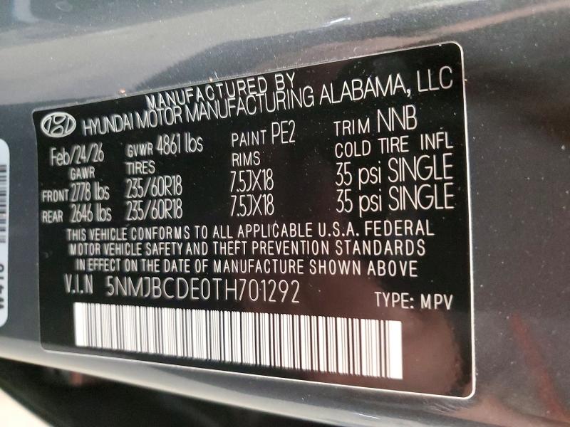 2026 Hyundai Tucson მანქანა იყიდება აუქციონზე, vin: 5NMJBCDE0TH701292, აუქციონის ნომერი: 54501276