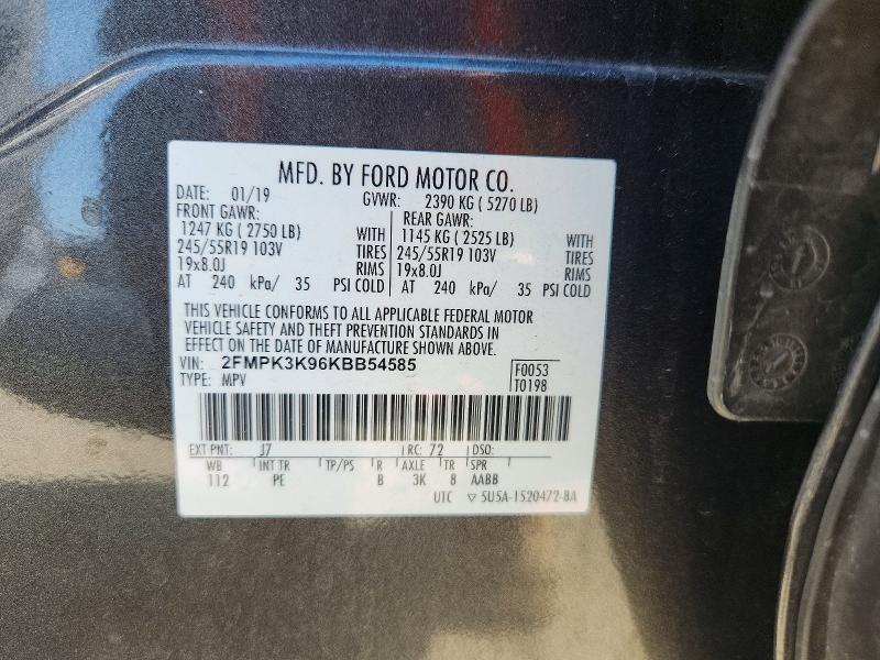 Aukcja sprzedaży 2019 Ford Edge, vin: 2FMPK3K96KBB54585, numer aukcji: 52718026