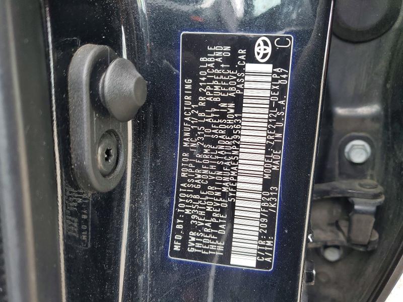 Продажа на аукционе авто 2022 Toyota Corolla, vin: 5YFEPMAE5NP295631, номер лота: 52102446
