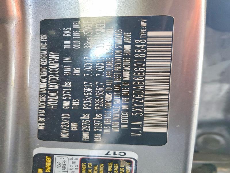 2011 Hyundai Santa Fe მანქანა იყიდება აუქციონზე, vin: 5XYZGDAB6BG018848, აუქციონის ნომერი: 53547976
