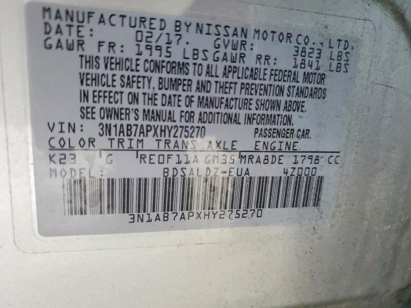 Aukcja sprzedaży 2017 Nissan Sentra, vin: 3N1AB7APXHY275270, numer aukcji: 54140996
