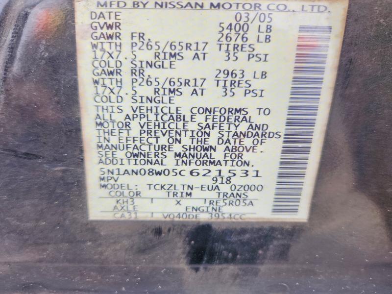 54872476 :رقم المزاد ، 5N1AN08W05C621531 vin ، 2005 Nissan Xterra مزاد بيع