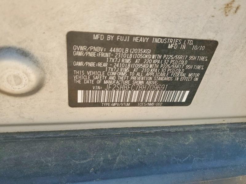2011 Subaru Forester მანქანა იყიდება აუქციონზე, vin: JF2SHBFC7BH709691, აუქციონის ნომერი: 54662926