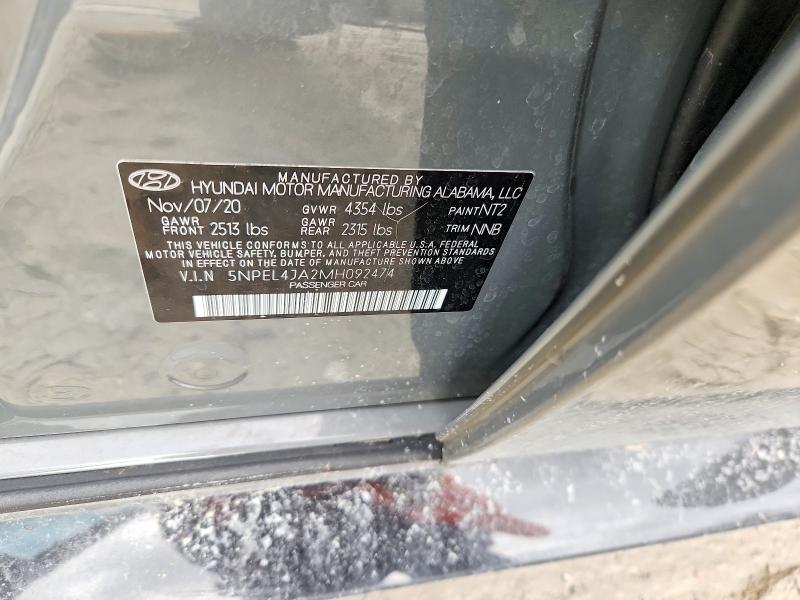 53528396 :رقم المزاد ، 5NPEL4JA2MH092474 vin ، 2021 Hyundai Sonata مزاد بيع