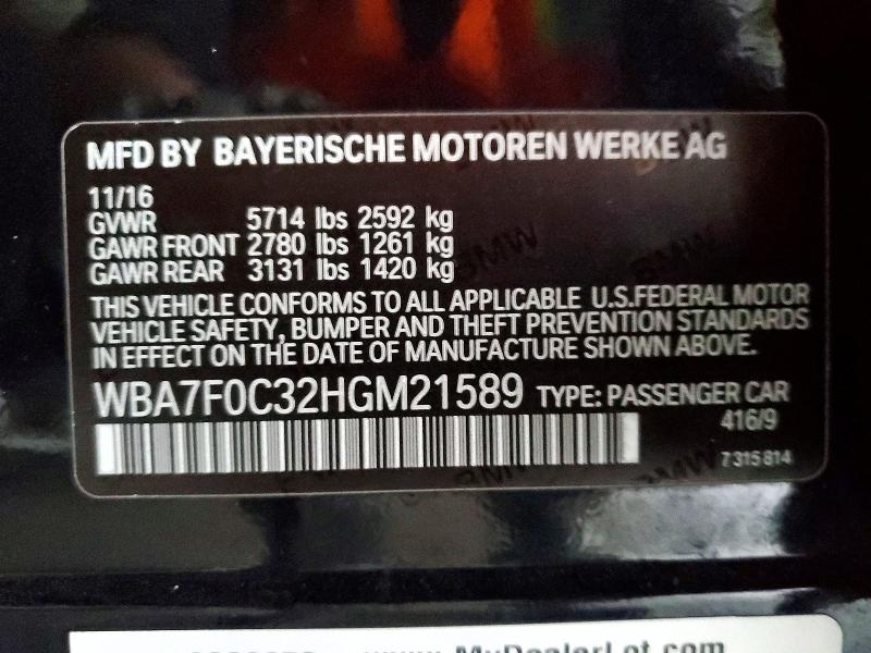 Продаж на аукціоні авто 2017 Bmw 750, vin: WBA7F0C32HGM21589, номер лоту: 51770146