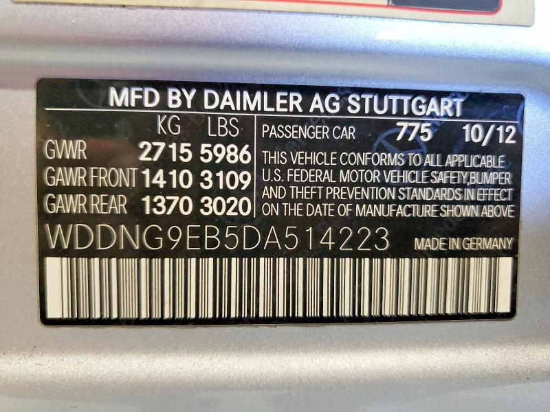 2013 Mercedes-benz S მანქანა იყიდება აუქციონზე, vin: WDDNG9EB5DA514223, აუქციონის ნომერი: 53356326