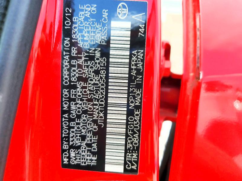 53659466 :رقم المزاد ، JTDKTUD32DD548155 vin ، 2013 Toyota Yaris مزاد بيع