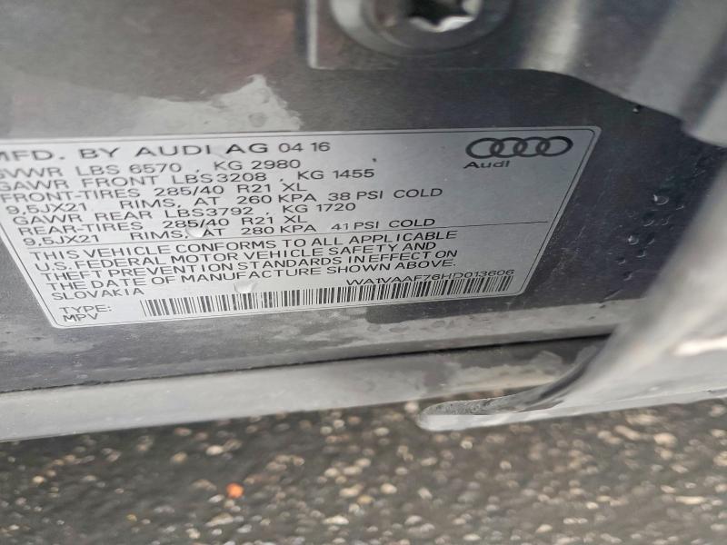 55080936 :رقم المزاد ، WA1VAAF76HD013606 vin ، 2017 Audi Q7 مزاد بيع