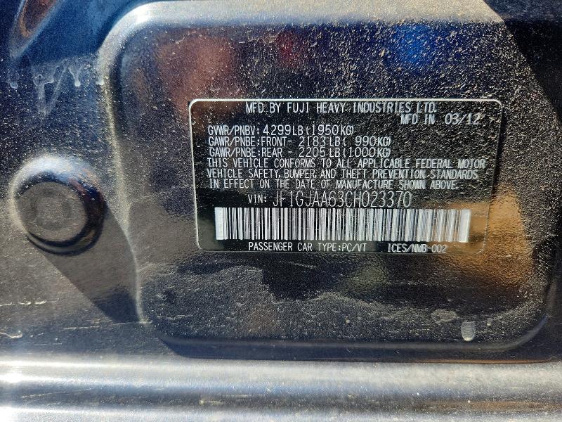 Aukcja sprzedaży 2012 Subaru Impreza, vin: JF1GJAA63CH023370, numer aukcji: 55570226