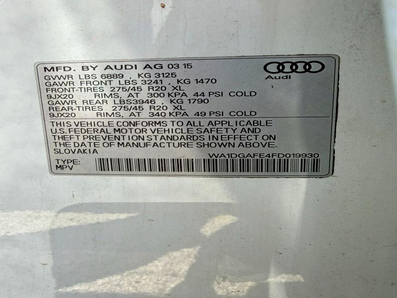 Продажа на аукционе авто 2015 Audi Q7, vin: WA1DGAFE4FD019930, номер лота: 55052456