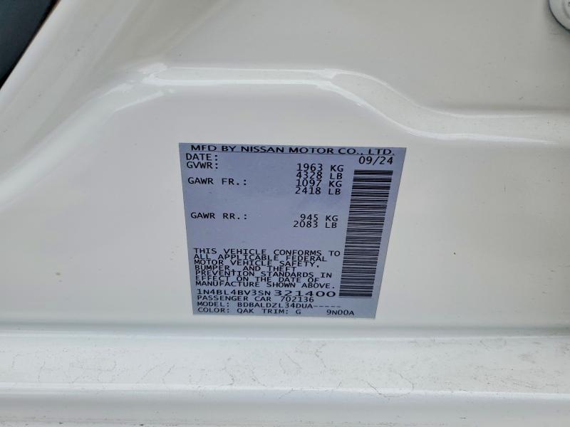 2025 Nissan Altima მანქანა იყიდება აუქციონზე, vin: 1N4BL4BV3SN321400, აუქციონის ნომერი: 53745756