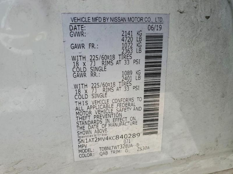 Продажа на аукционе авто 2019 Nissan Rogue, vin: 5N1AT2MV4KC840289, номер лота: 53135146