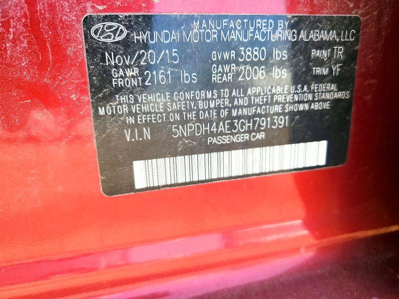 Aukcja sprzedaży 2016 Hyundai Elantra, vin: 5NPDH4AE3GH791391, numer aukcji: 53616236