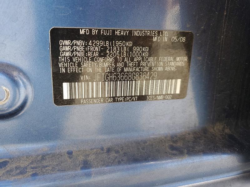52889046 :رقم المزاد ، JF1GH63668G836429 vin ، 2008 Subaru Impreza مزاد بيع