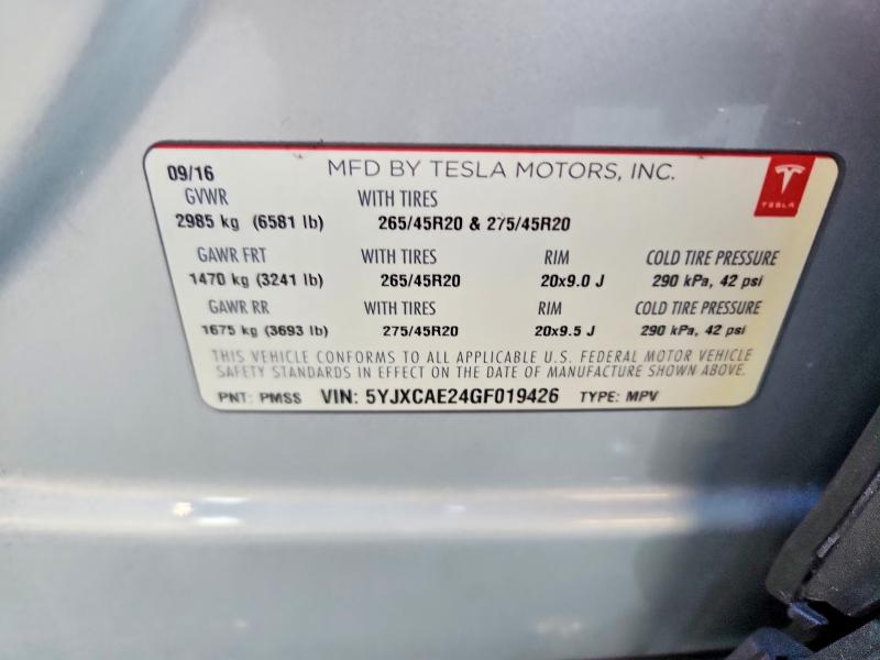 Продаж на аукціоні авто 2016 Tesla Model X, vin: 5YJXCAE24GF019426, номер лоту: 52569676