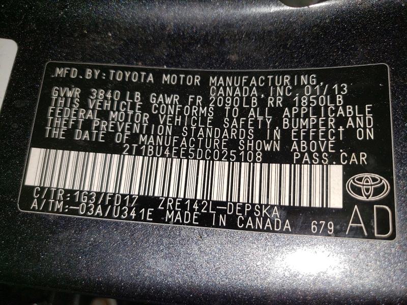 Aukcja sprzedaży 2013 Toyota Corolla, vin: 2T1BU4EE5DC025108, numer aukcji: 53702476