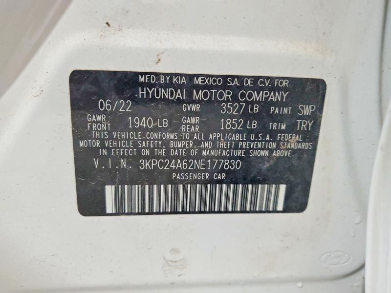 54120876 :رقم المزاد ، 3KPC24A62NE177830 vin ، 2022 Hyundai Accent مزاد بيع