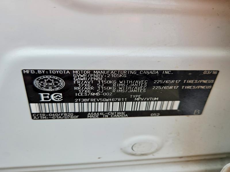 Aukcja sprzedaży 2016 Toyota Rav4, vin: 2T3BFREV5GW467811, numer aukcji: 54627136