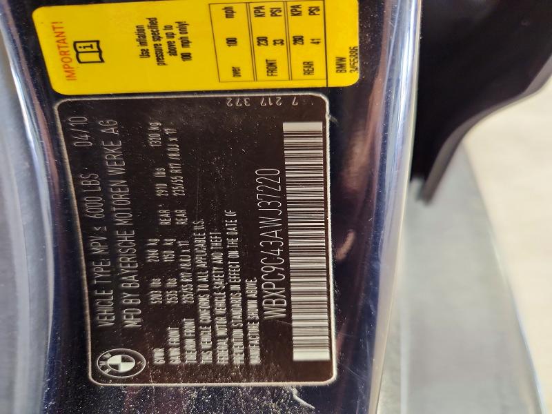 53765896 :رقم المزاد ، WBXPC9C43AWJ37220 vin ، 2010 Bmw X3 مزاد بيع