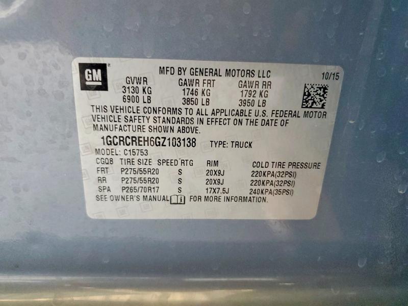 53730166 :رقم المزاد ، 1GCRCREH6GZ103138 vin ، 2016 Chevrolet Silverado مزاد بيع