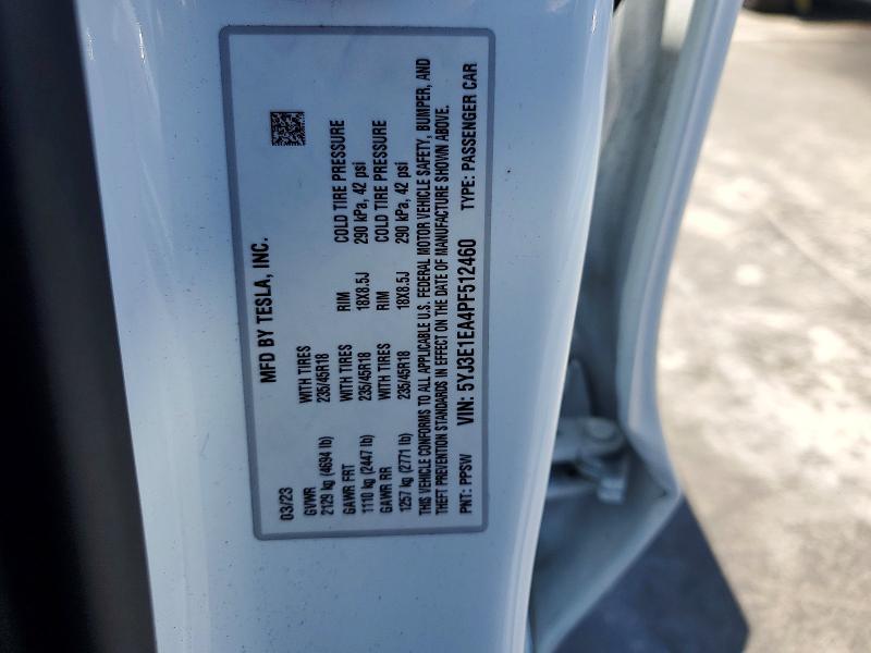 2023 Tesla Model 3 მანქანა იყიდება აუქციონზე, vin: 5YJ3E1EA4PF512460, აუქციონის ნომერი: 52521956