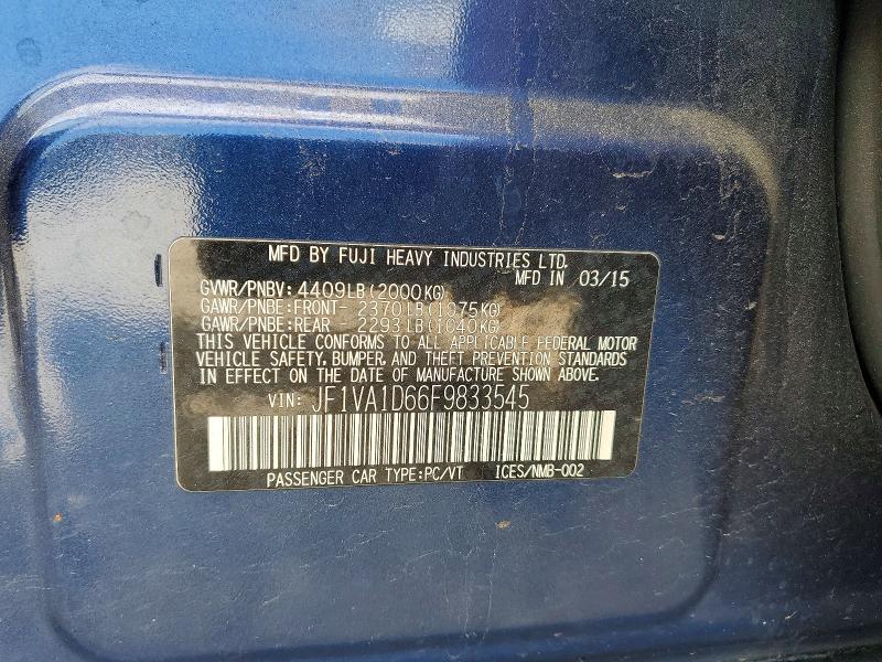 54902506 :رقم المزاد ، JF1VA1D66F9833545 vin ، 2015 Subaru Wrx مزاد بيع