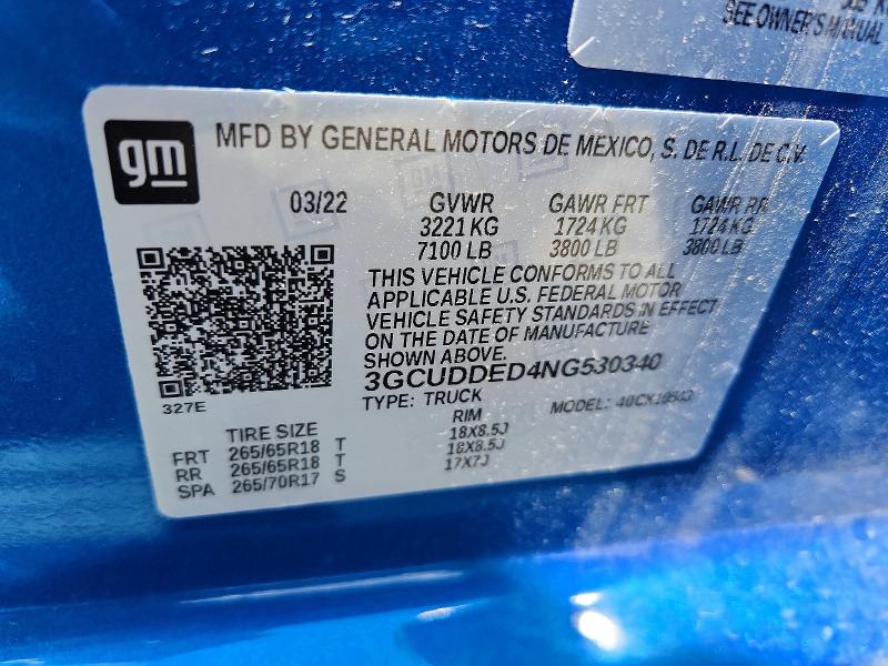 Продаж на аукціоні авто 2022 Chevrolet Silverado, vin: 3GCUDDED4NG530340, номер лоту: 55355336