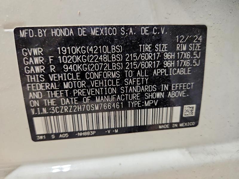 Продаж на аукціоні авто 2025 Honda Hr-v, vin: 3CZRZ2H70SM766461, номер лоту: 51033176