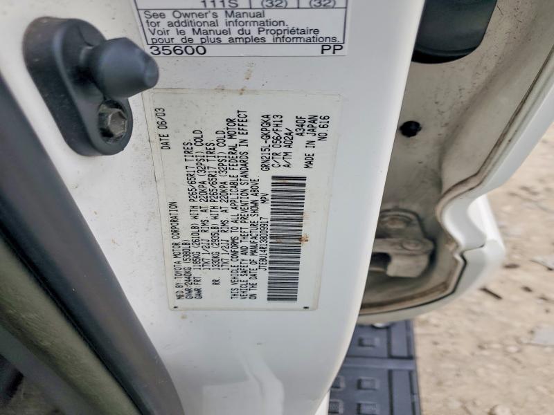 52812036 :رقم المزاد ، JTEBU14R138009917 vin ، 2003 Toyota 4runner مزاد بيع