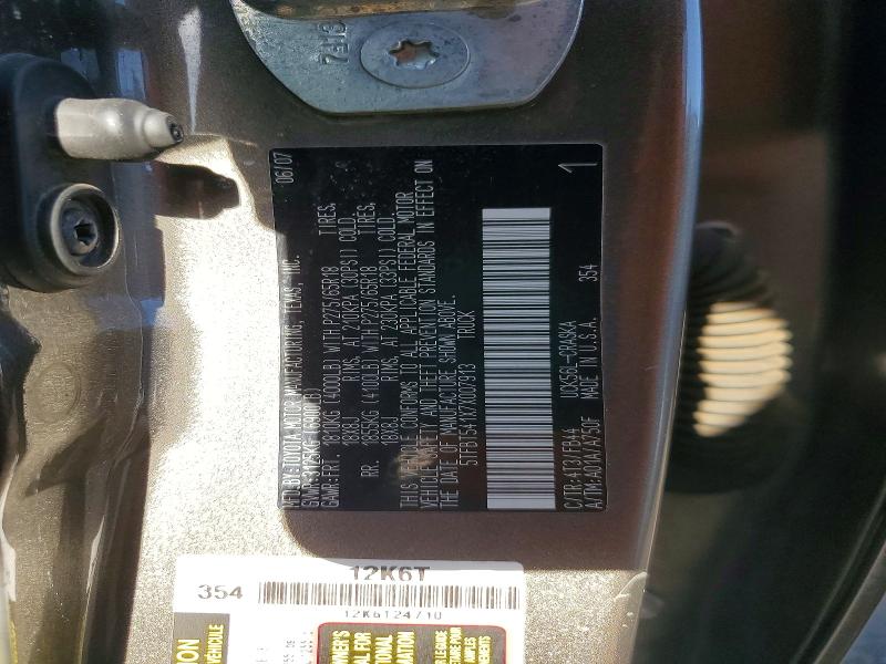 2007 Toyota Tundra მანქანა იყიდება აუქციონზე, vin: 5TFBT541X7X007913, აუქციონის ნომერი: 53922476