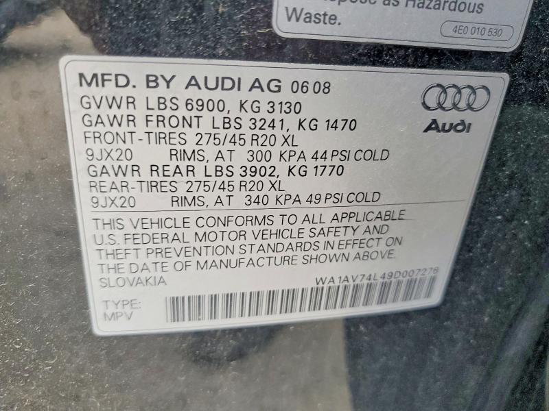 Aukcja sprzedaży 2009 Audi Q7, vin: WA1AV74L49D007276, numer aukcji: 54055396