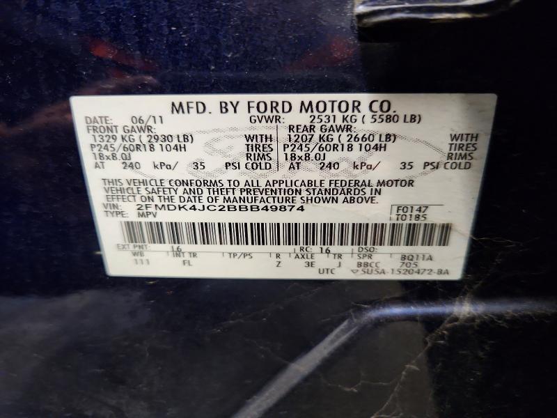52422456 :رقم المزاد ، 2FMDK4JC2BBB49874 vin ، 2011 Ford Edge مزاد بيع