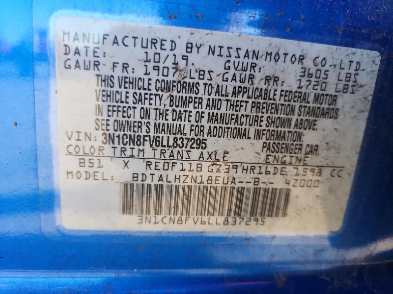Продажа на аукционе авто 2020 Nissan Versa, vin: 3N1CN8FV6LL837295, номер лота: 55017016