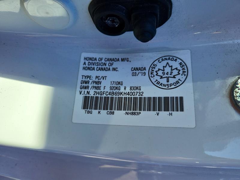 Aukcja sprzedaży 2019 Honda Civic, vin: 2HGFC4B69KH400732, numer aukcji: 52311656