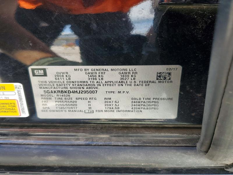 53538566 :رقم المزاد ، 5GAKRBKD4HJ295007 vin ، 2017 Buick Enclave مزاد بيع