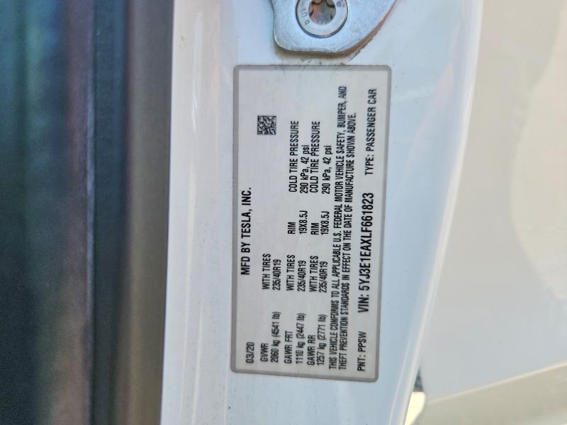 Aukcja sprzedaży 2020 Tesla Model 3, vin: 5YJ3E1EAXLF661823, numer aukcji: 52875706