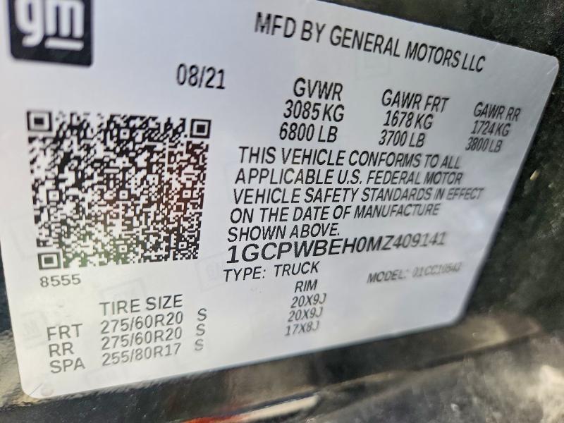 2021 Chevrolet Silverado მანქანა იყიდება აუქციონზე, vin: 1GCPWBEH0MZ409141, აუქციონის ნომერი: 53405136