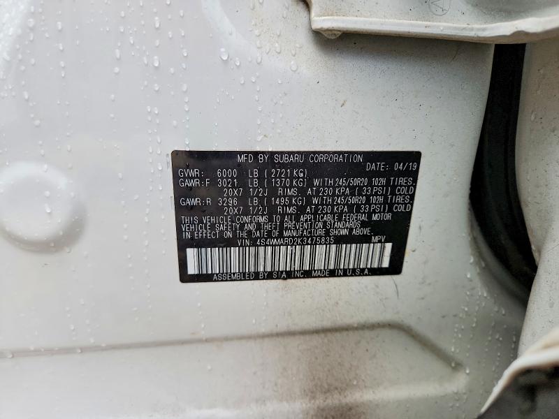Продажа на аукционе авто 2019 Subaru Ascent, vin: 4S4WMARD2K3475835, номер лота: 55326446