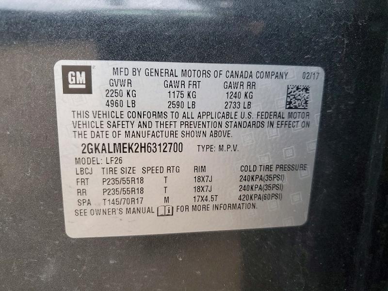 2017 Gmc Terrain მანქანა იყიდება აუქციონზე, vin: 2GKALMEK2H6312700, აუქციონის ნომერი: 53775906