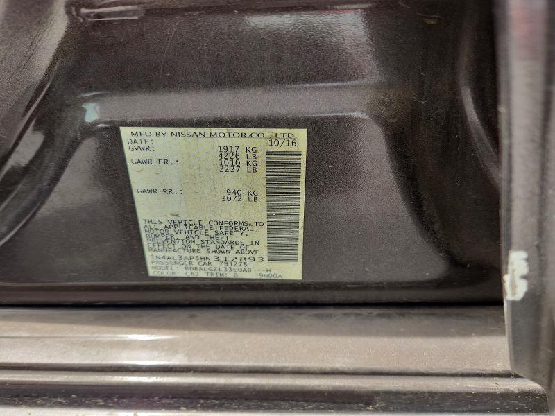 Продажа на аукционе авто 2017 Nissan Altima, vin: 1N4AL3AP5HN312893, номер лота: 54919426