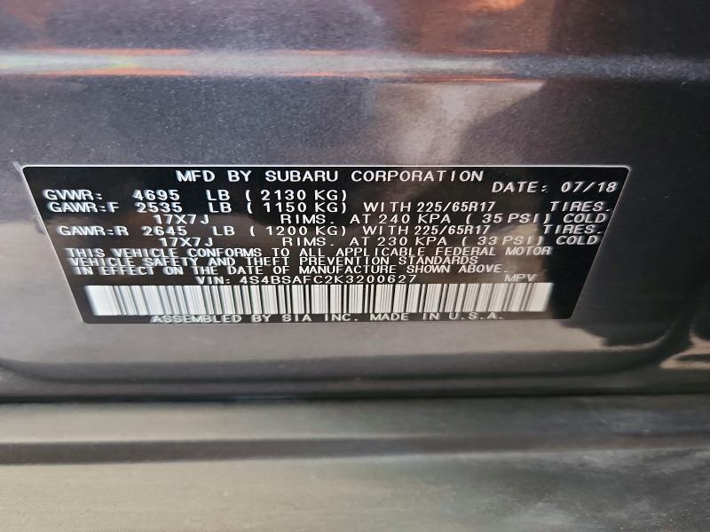 Продаж на аукціоні авто 2019 Subaru Outback, vin: 4S4BSAFC2K3200627, номер лоту: 53766976