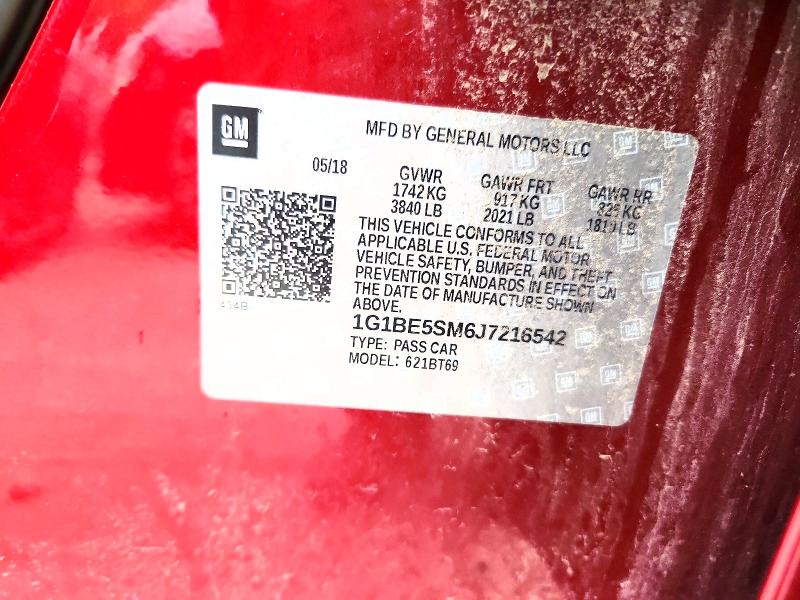 Aukcja sprzedaży 2018 Chevrolet Cruze, vin: 1G1BE5SM6J7216542, numer aukcji: 53702146