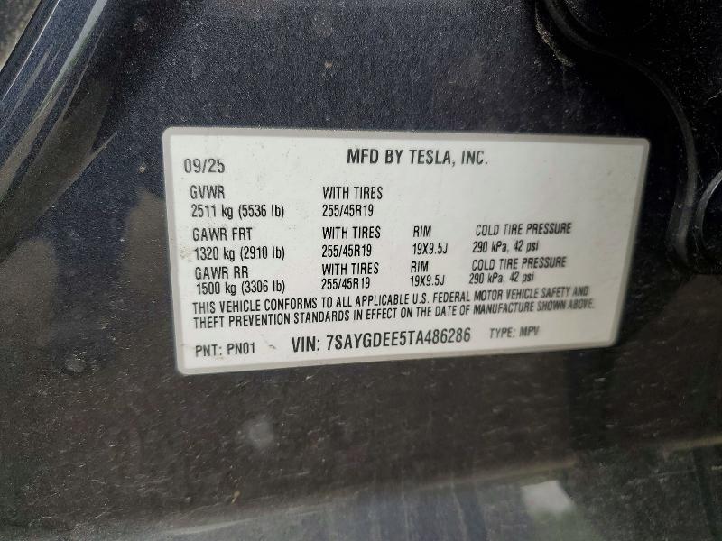 53585026 :رقم المزاد ، 7SAYGDEE5TA486286 vin ، 2026 Tesla Model Y مزاد بيع