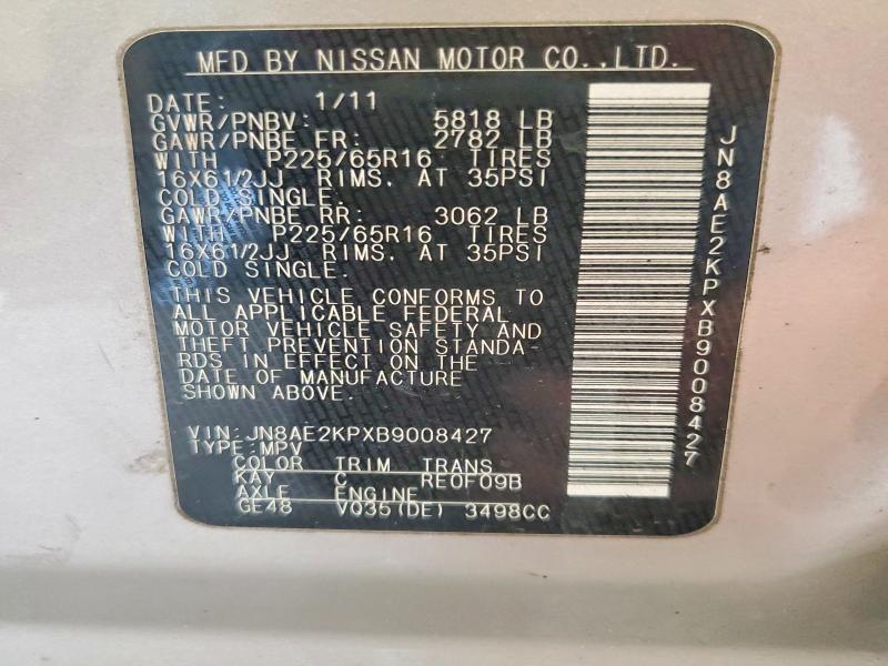 Aukcja sprzedaży 2011 Nissan Quest, vin: JN8AE2KPXB9008427, numer aukcji: 54321536